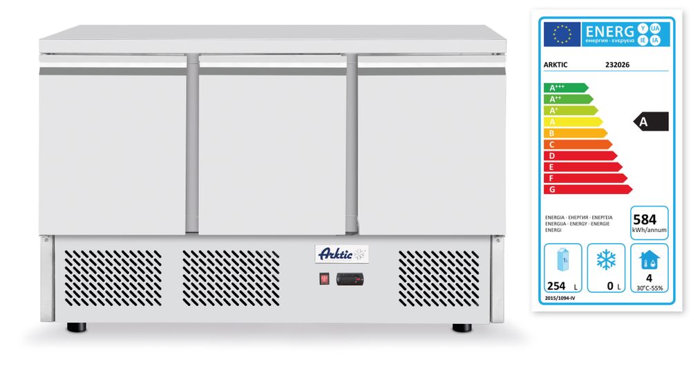 Kühltisch dreitürig Kitchen Line 380L Arktic 230V/220W 1375x700x(H)890mm