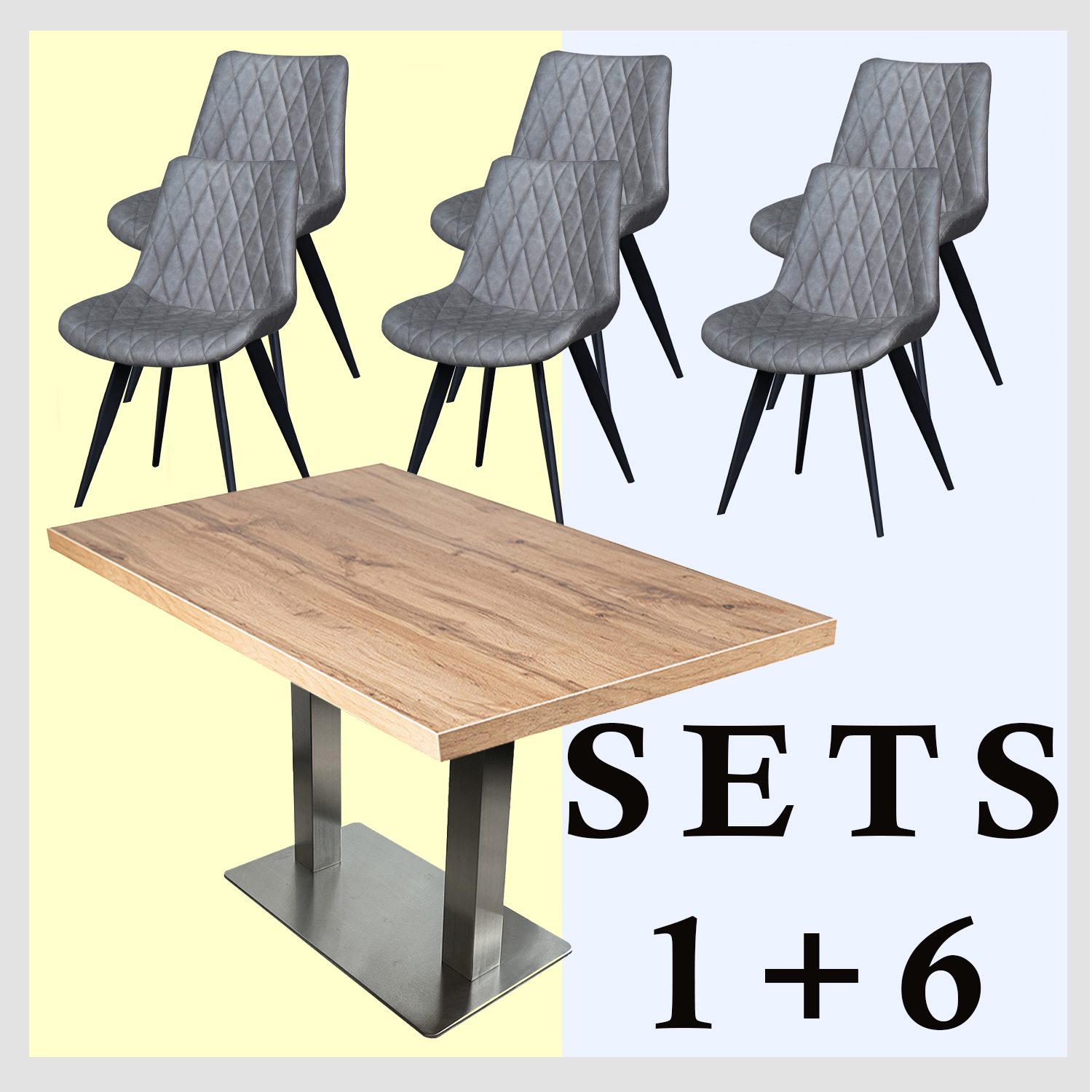 1+6 Set 120x80cm Scarlet Grey Restaurant Chairs and Table, Andora Silver