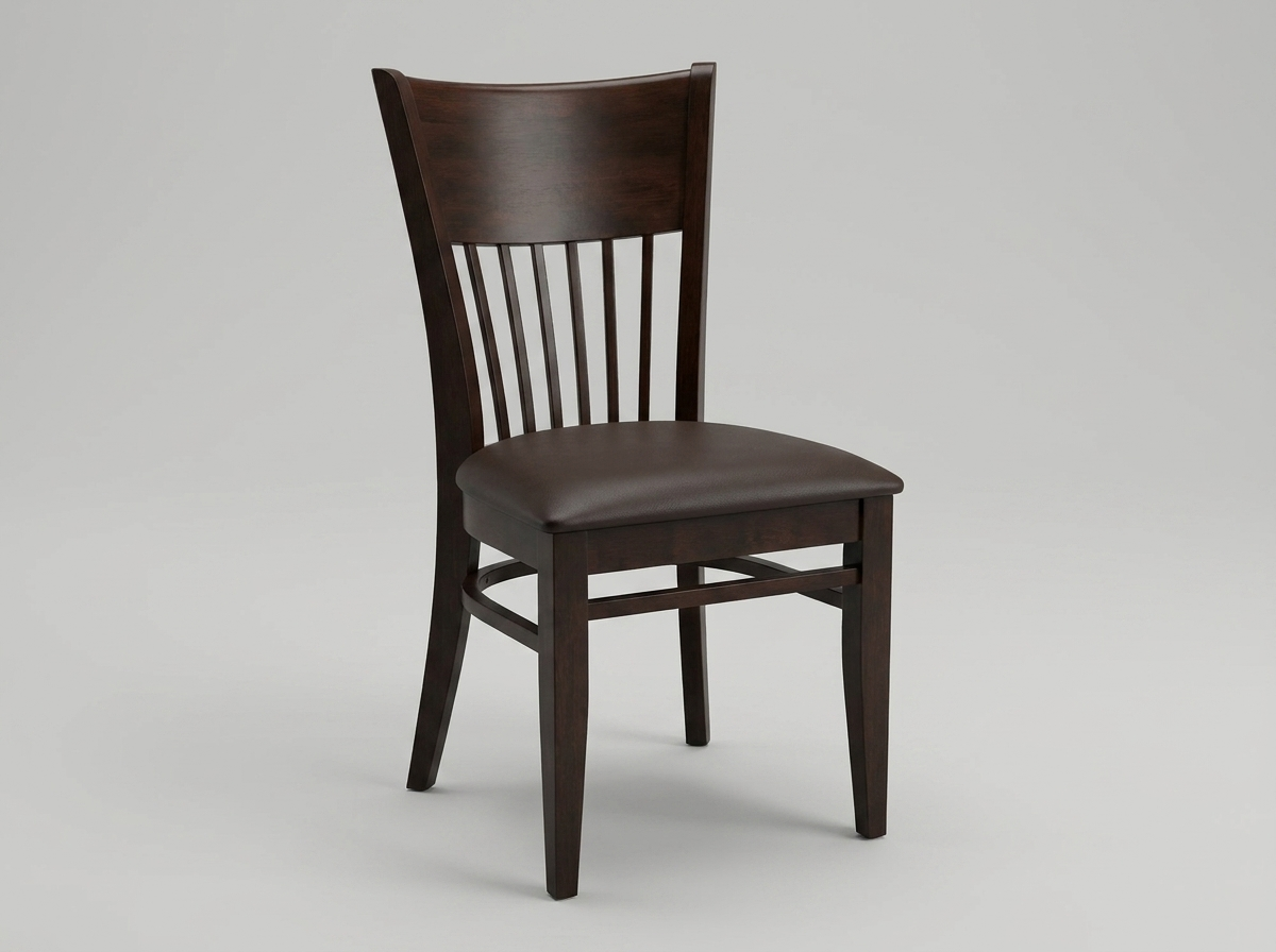 Vera Colonial Solid Wood Restaurant Bistro Chair in Brown Faux Leather