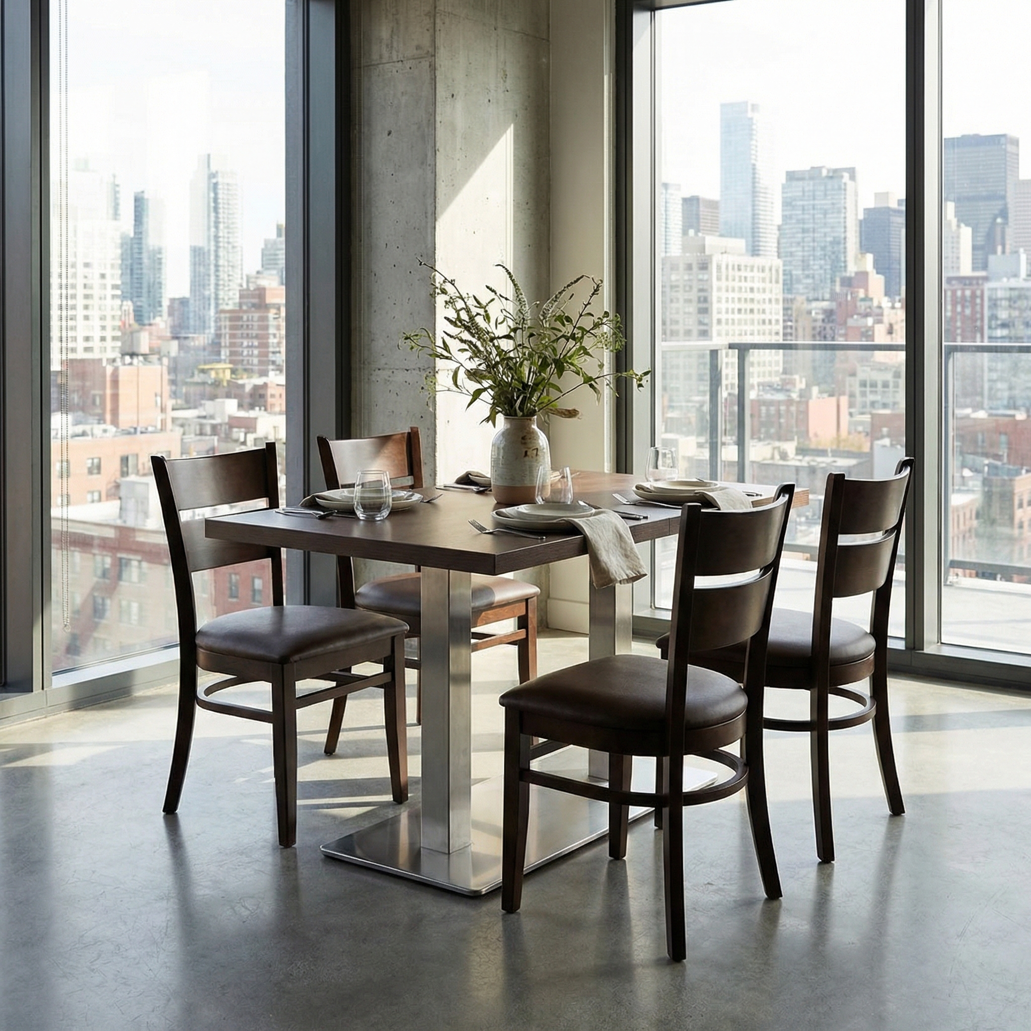 1+4-piece table set, 120x80cm, walnut, Grace restaurant chairs, Lyon table