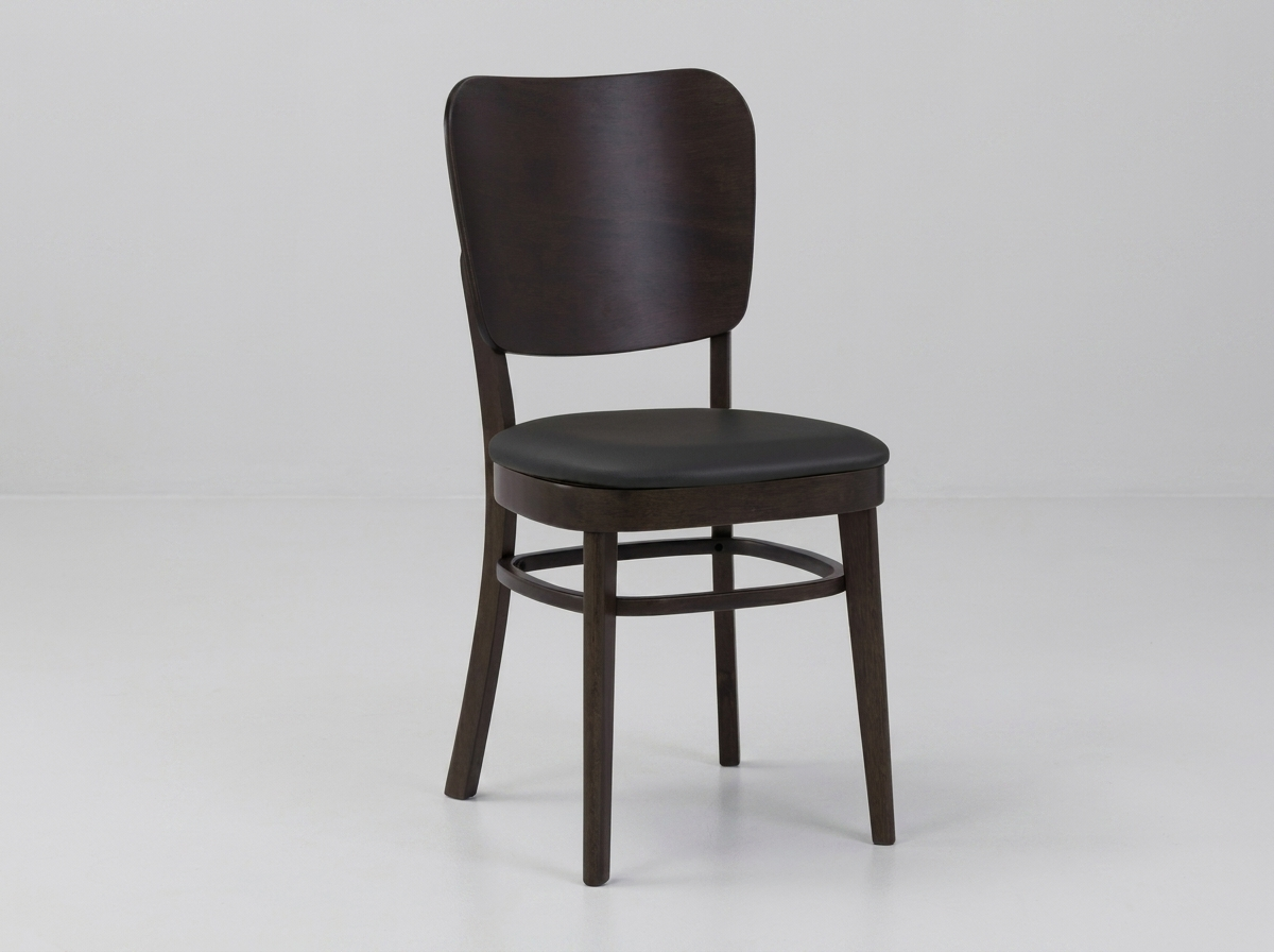 Restaurant Bistro Chair, Dark Brown Faux Leather, Black - Mara