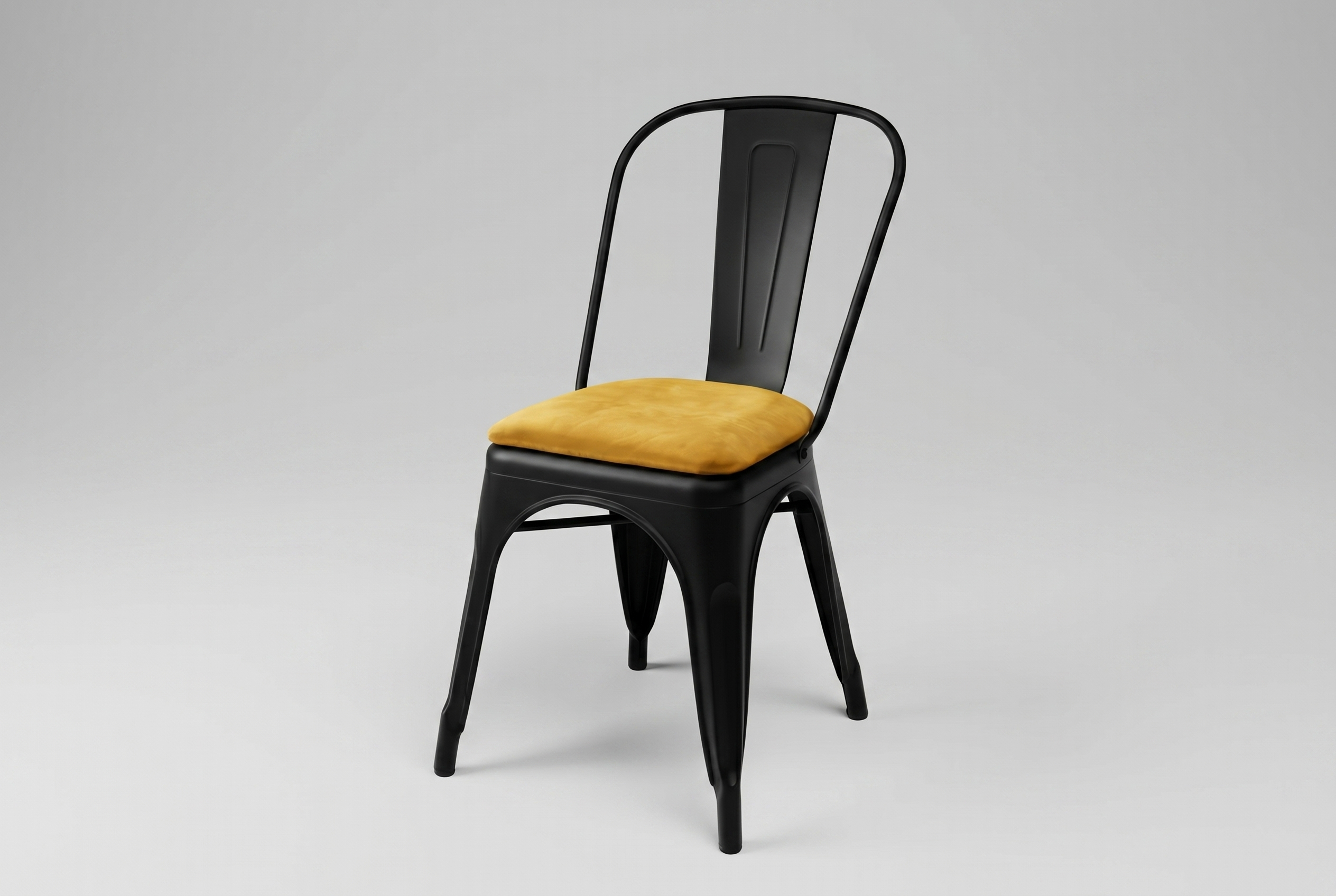 Restaurant bistro stool made of steel, with a velour seat and yellow-gold velvet cushion