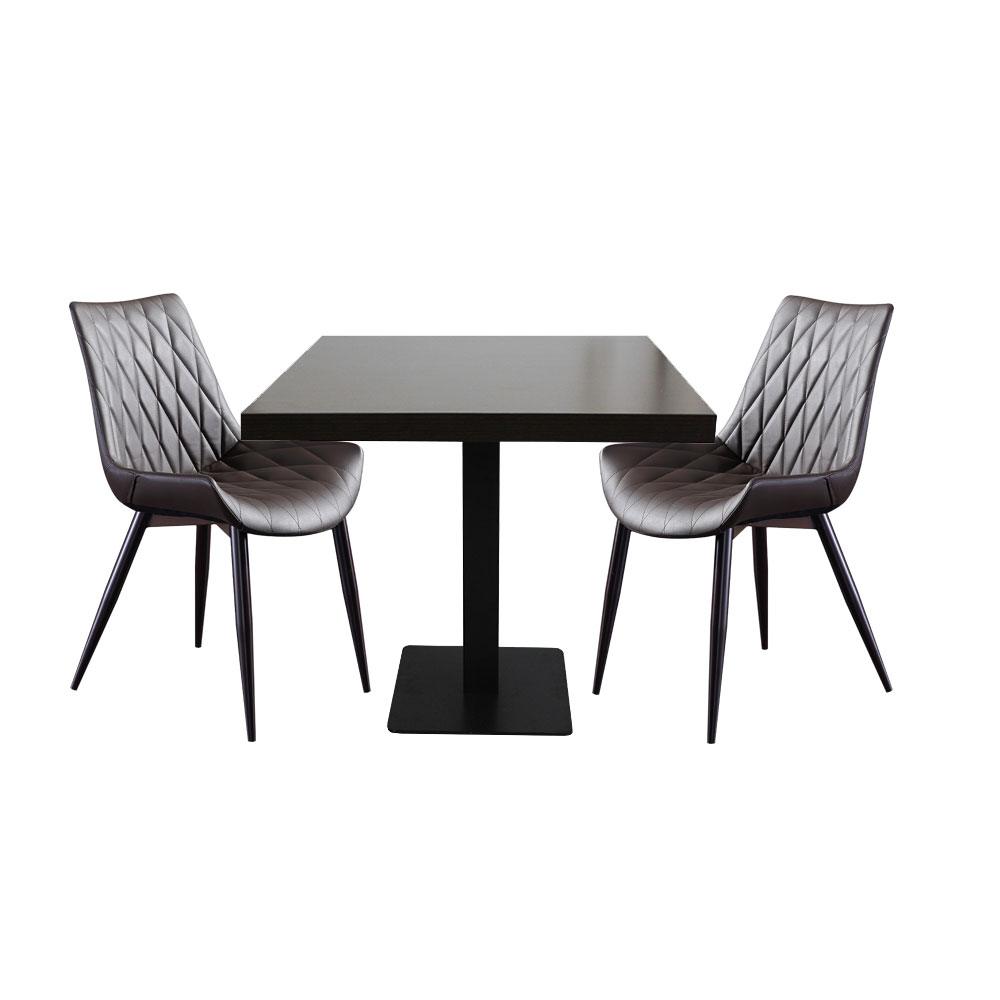 Restaurant Bistro Set: Milano Table 60x60cm + 2 Scarlet Chairs in Dark Brown Faux Leather