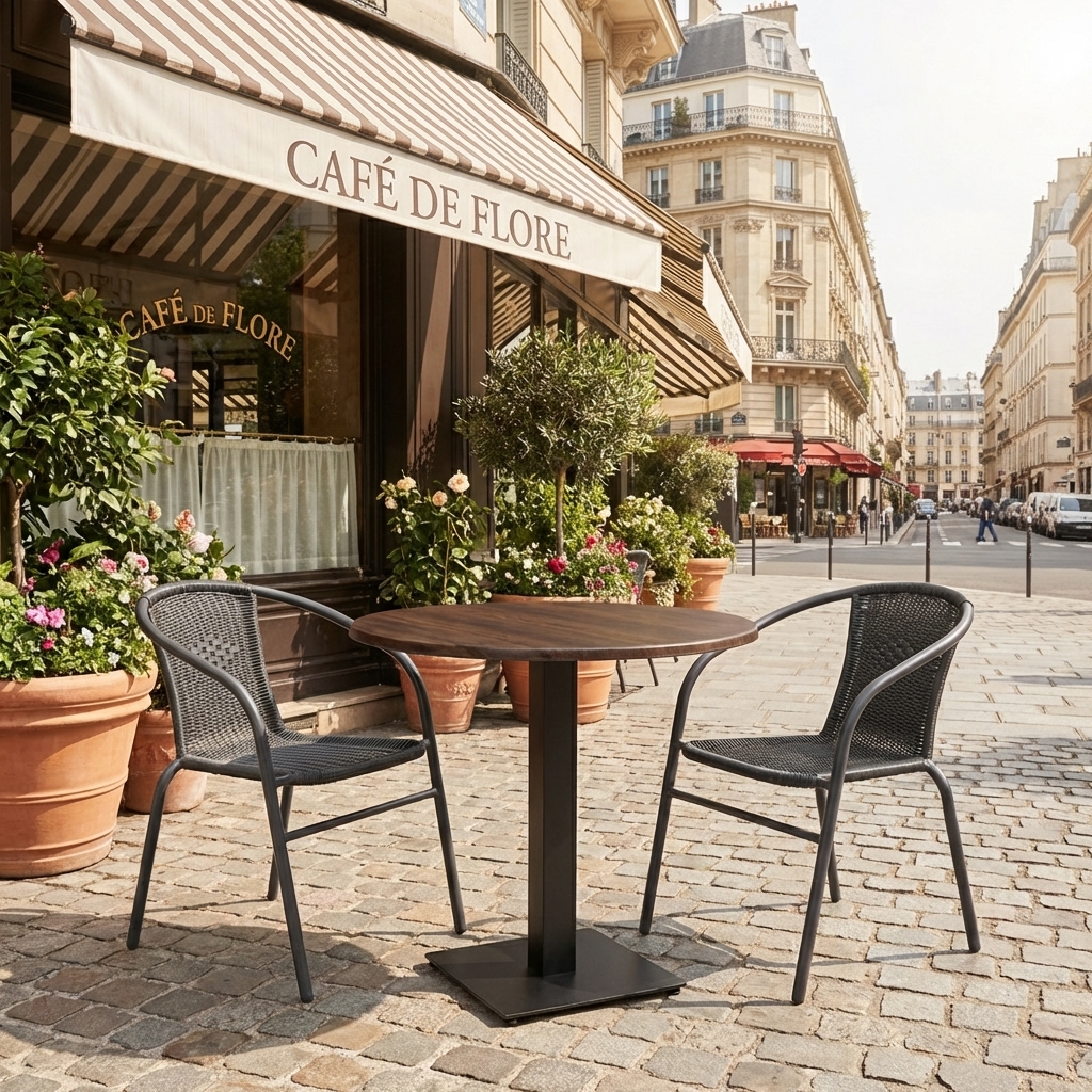 Outdoor Round Table, 60 cm, Walnut Brown, Outdoor Use, Compact HPL Tabletop, Catania