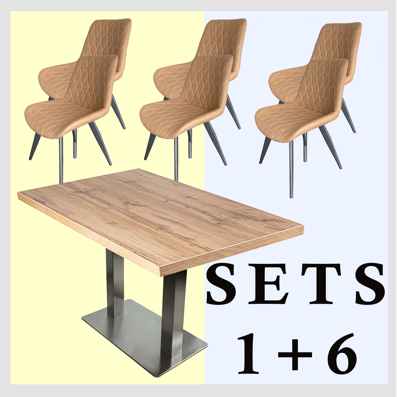 1+6 Set 120x80cm Scarlet Light Brown Restaurant Chairs and Table, Andora Silver