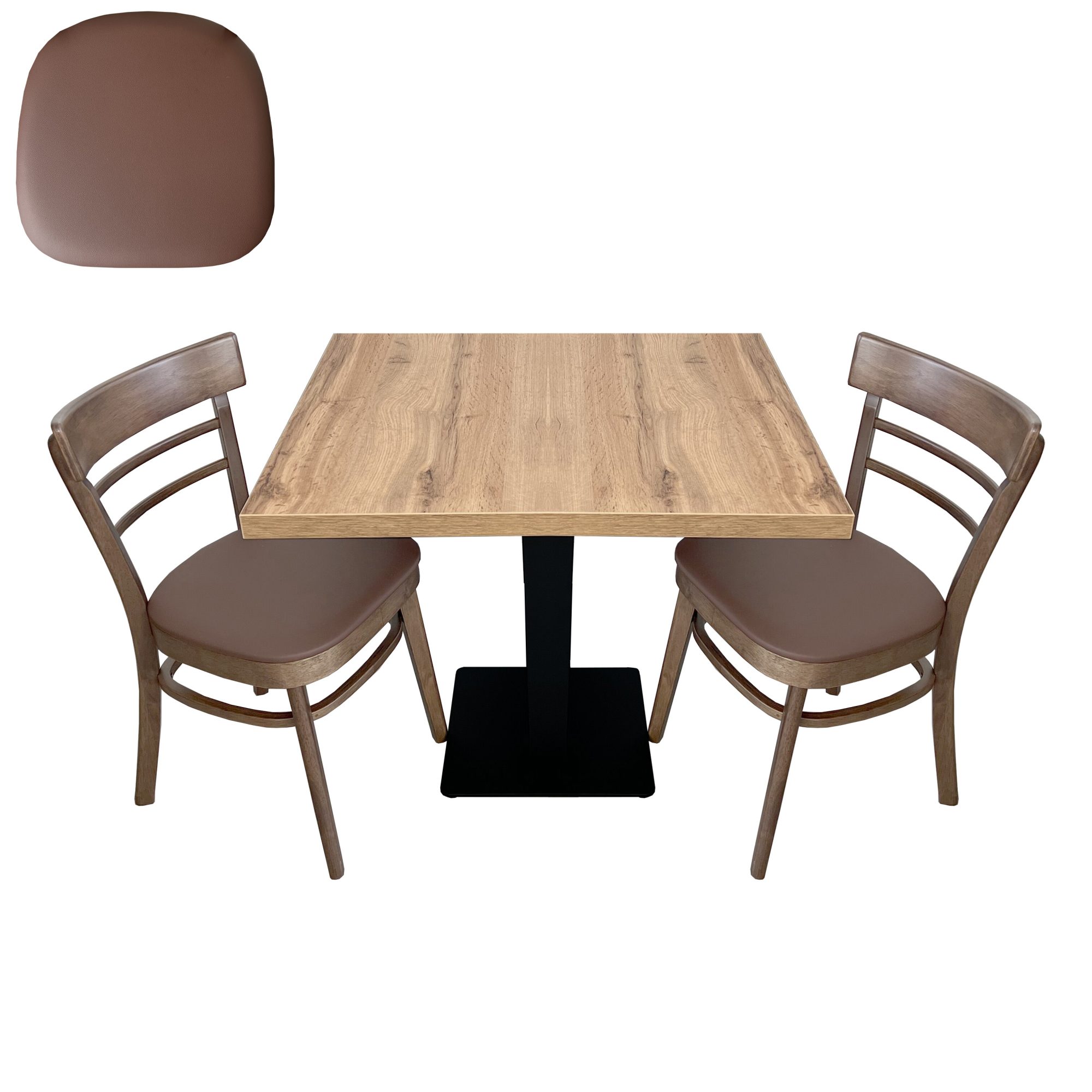 1+2 Restaurant Set 60x60cm Emma Chair in Cocoa Red Faux Leather