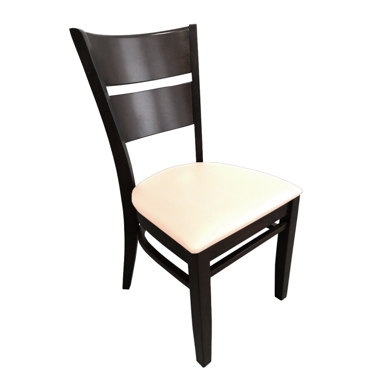 Restaurant Bistro Chair in Solid Wood, Grace Faux Leather, Bizon Beige