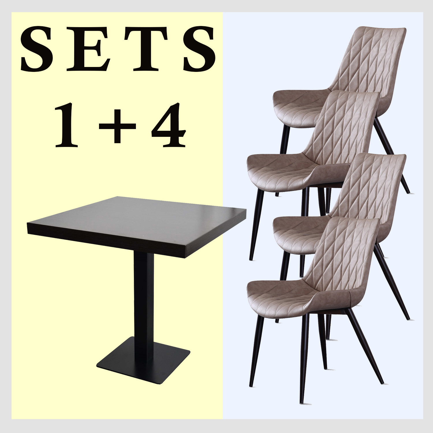 1+4 Set 80x80cm Scarlet Light Brown Restaurant Chairs, Hotel and Bistro Tables
