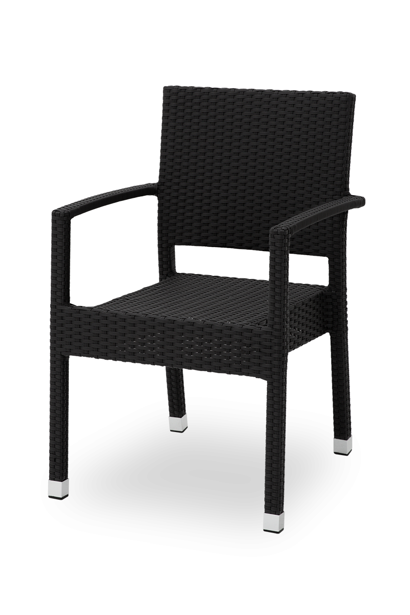 Venice Black Poly Rattan Chair with Armrests