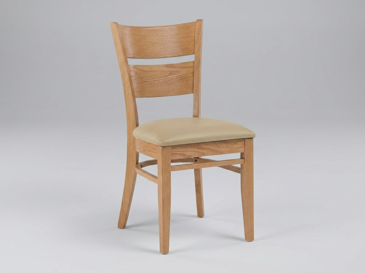 Restaurant Bistro Chair, Solid Wood, Light, Grace, Faux Leather, Beige