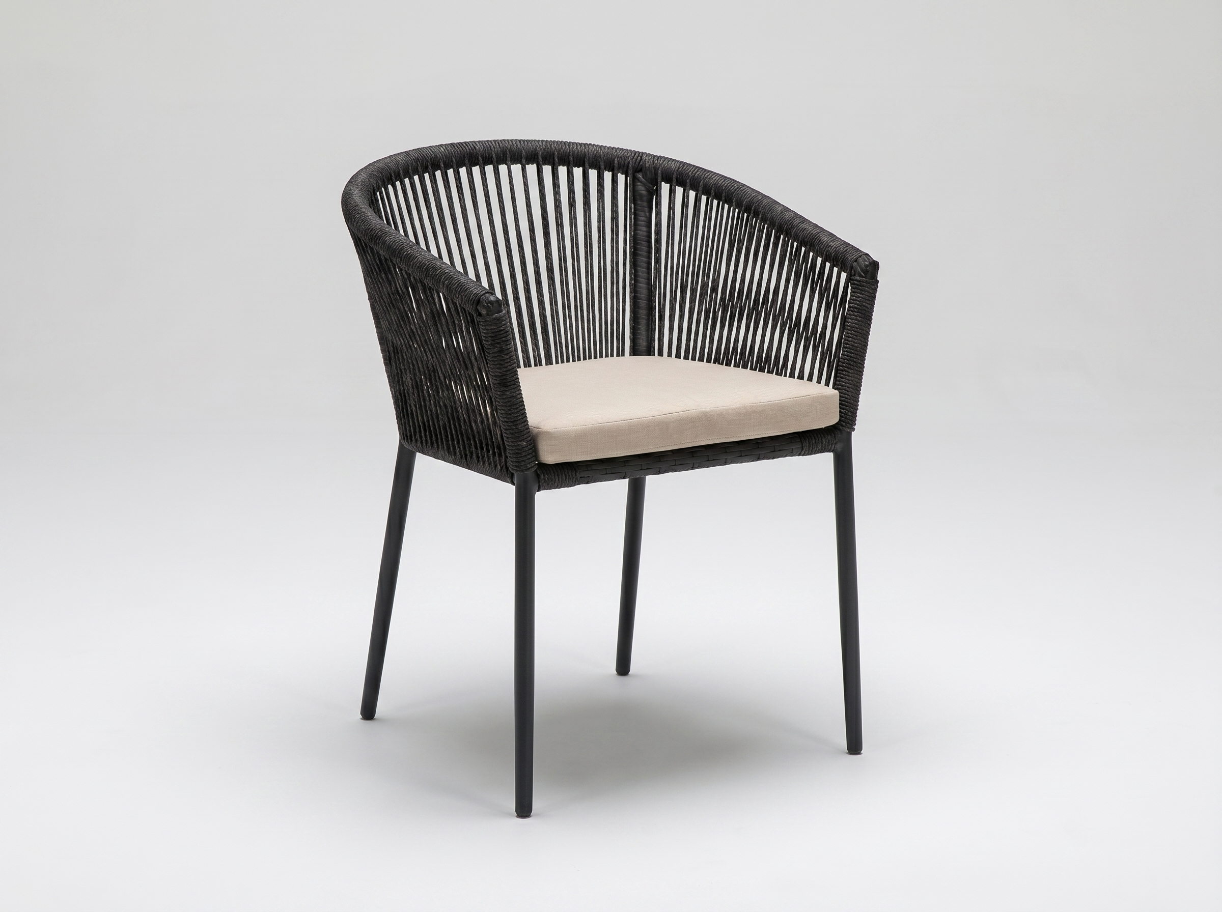 Outdoor chair with woven rope, grey and anthracite, aluminium frame, outdoor armchair – Tuscany