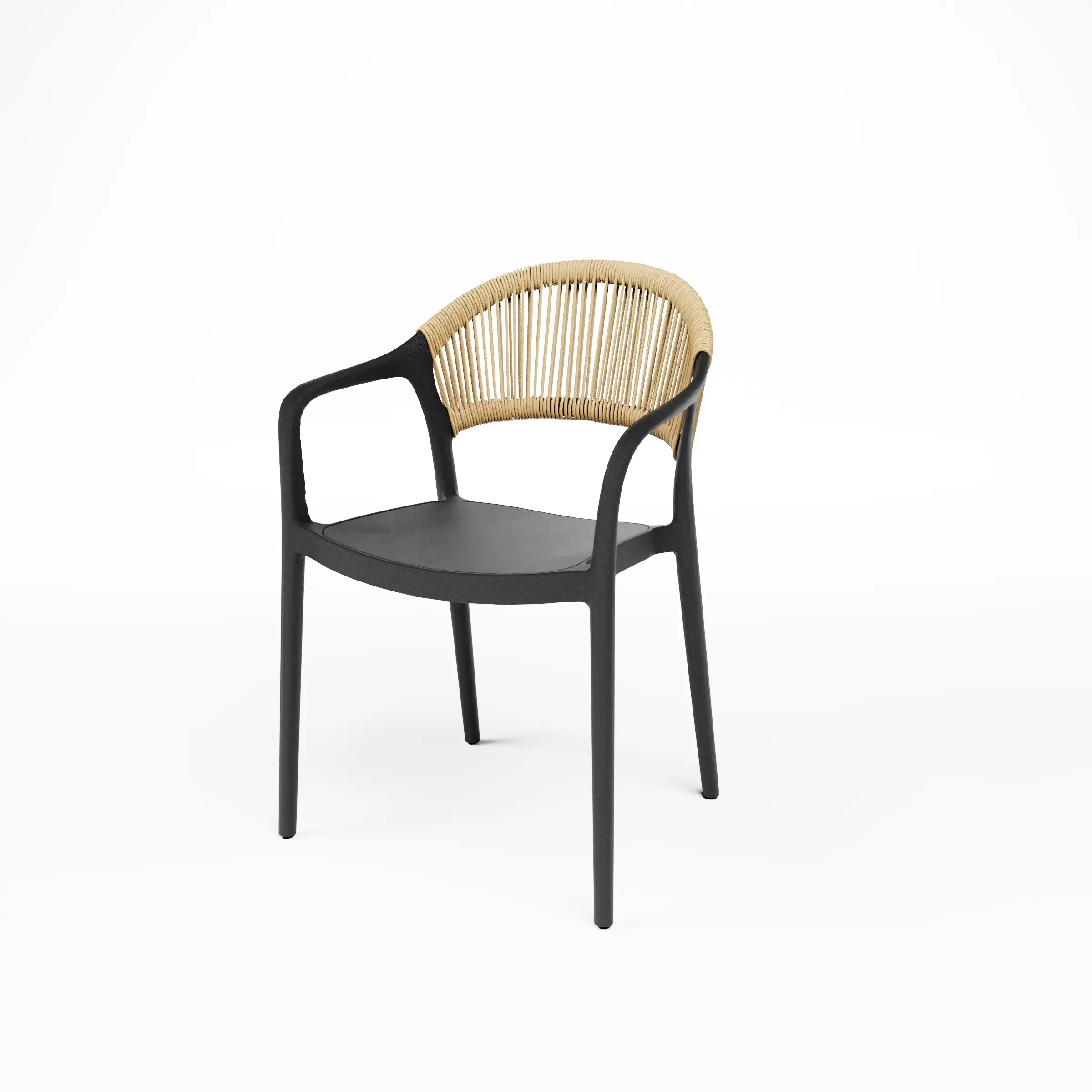 Hallios Poly Rattan Chair with Armrests, Black