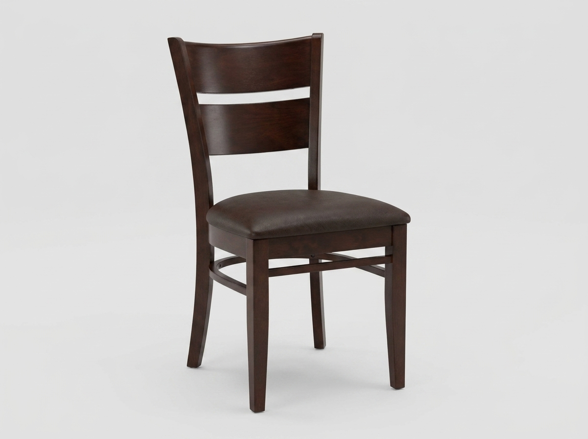 Grace Solid Wood Restaurant Bistro Chair in Brown Faux Leather