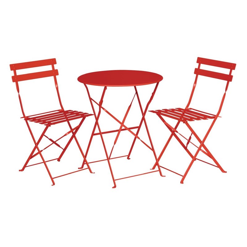 1+2 Outdoor Bistro Table Set, Round, Red – foldable