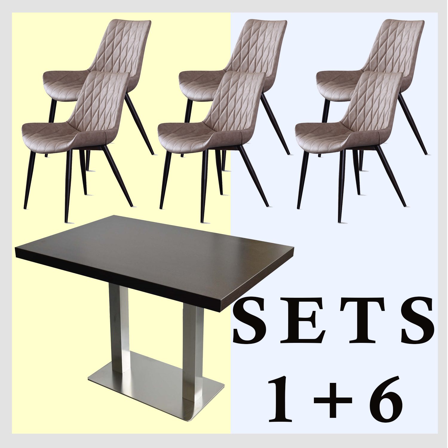 1+6 Set 120x80cm Scarlet Light Brown Restaurant Chairs Hotel Table