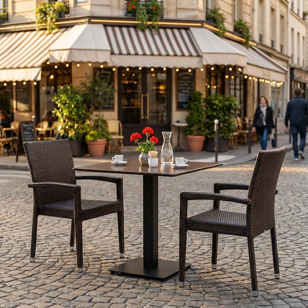 Verona Outdoor Poly Rattan Chair, Dark Brown, with Armrests