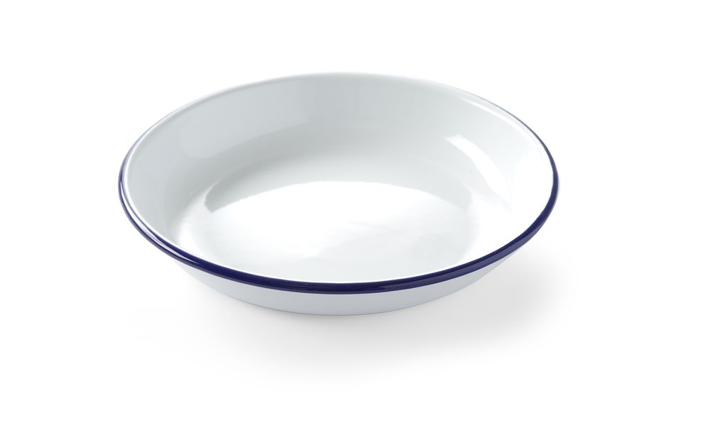 Emaille Teller Retro weiß blauer Rand - tief ⌀18cm
