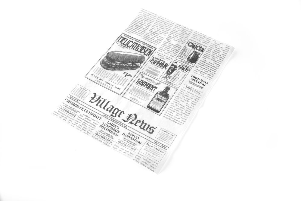 Einschlagpapier fettdicht Zeitungsdruck 500 Stück 25x35cm