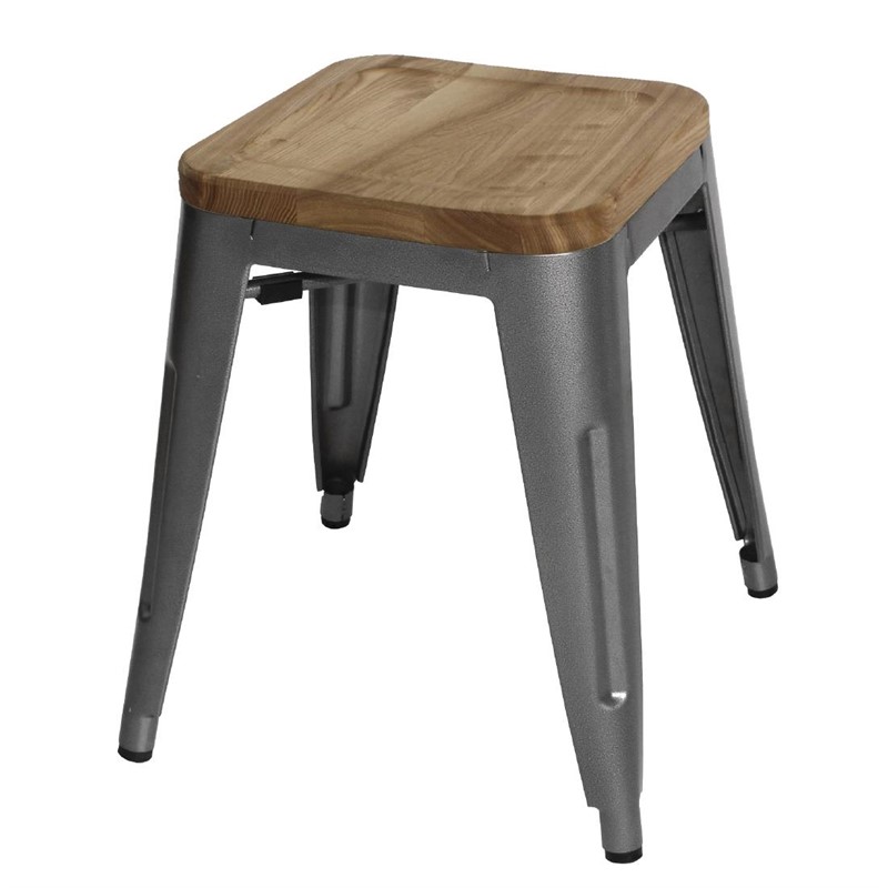 Stella restaurant stool in gray steel with wooden seat