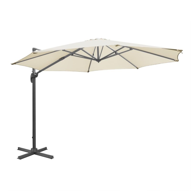 Cream and white round parasol, 3.5 m – 360° rotatable, crank system, catering parasol