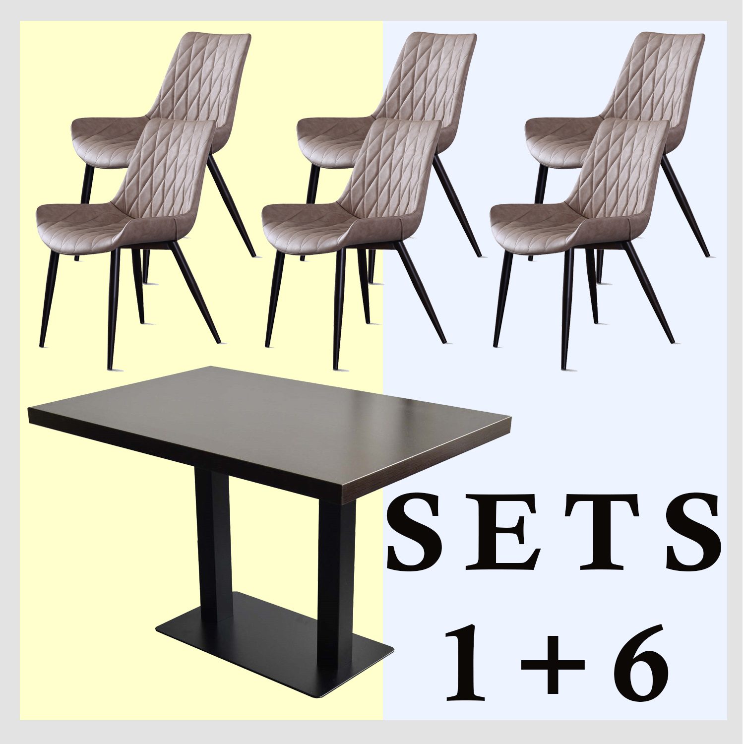 1+6 Set 120x80cm Scarlet Light Brown Restaurant Chairs Hotel Table